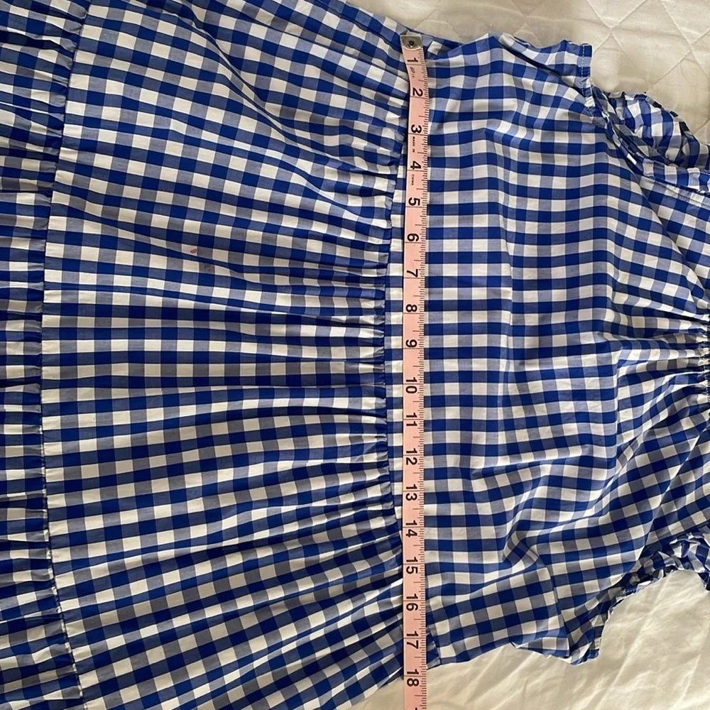 J. Crew Blue and White Gingham Tiered Midi Dress